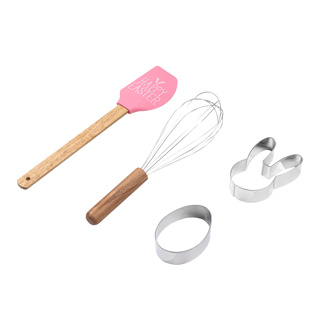 Baking-set easter, 4 pieces with spatula, egg whisk, cookie cutter