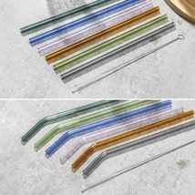  glass drinking straws, colorful set of 6