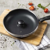 Alu Frying Pan 28 cm with Glass Lid "all flat bottom"