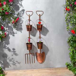 Wall decor garden tools with flower pot approx. 14 x 82 cm, 2 designs assorted