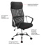 Swivel Office Chair with Armrests with high back rest, partly upholstered